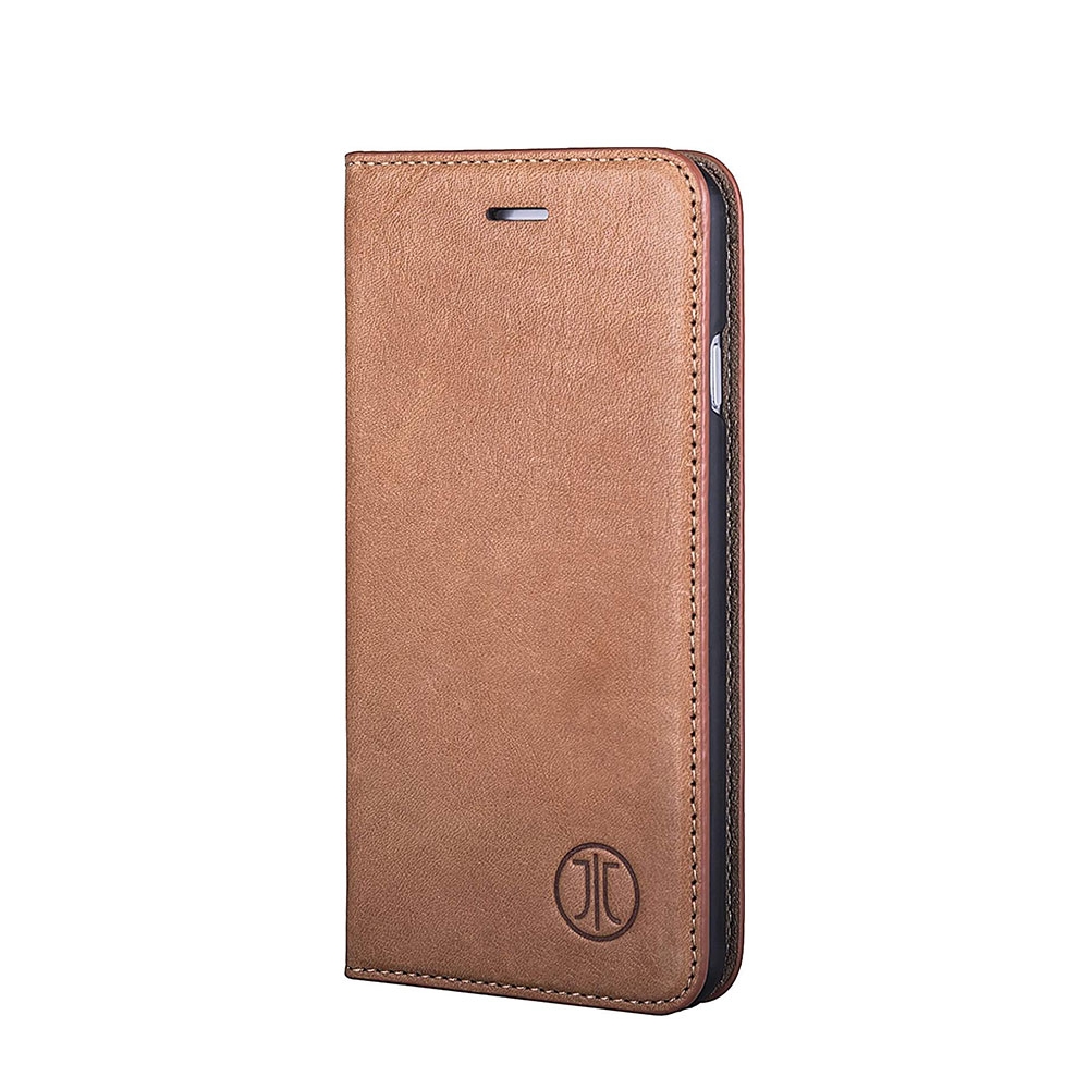 iPhone SE (2022/2020) / 8 / 7 Echtleder Bookcase Hülle Tegel (10246) - Braun (Cognac)