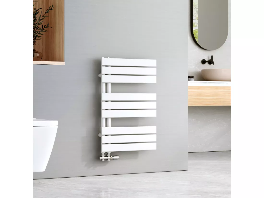 EMKE Sèche-serviettes à Eau Chaude Panneau Plat, Sèche-serviettes connexion latérale pour, Blanc 762 x 500mm 397 Watts