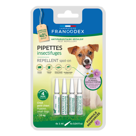 Pipettes insectifuges pour chiot et petit chien x4
