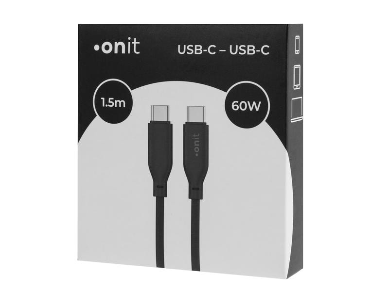 onit USB 2.0-Kabel Silikon USB C - USB C 1.5 m, Schwarz Universell kompatibles Verbindungskabel mit Silikonoberfläche
