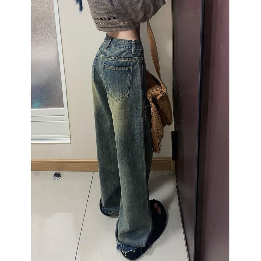 Kenning - Low Rise Washed Wide Leg Jeans