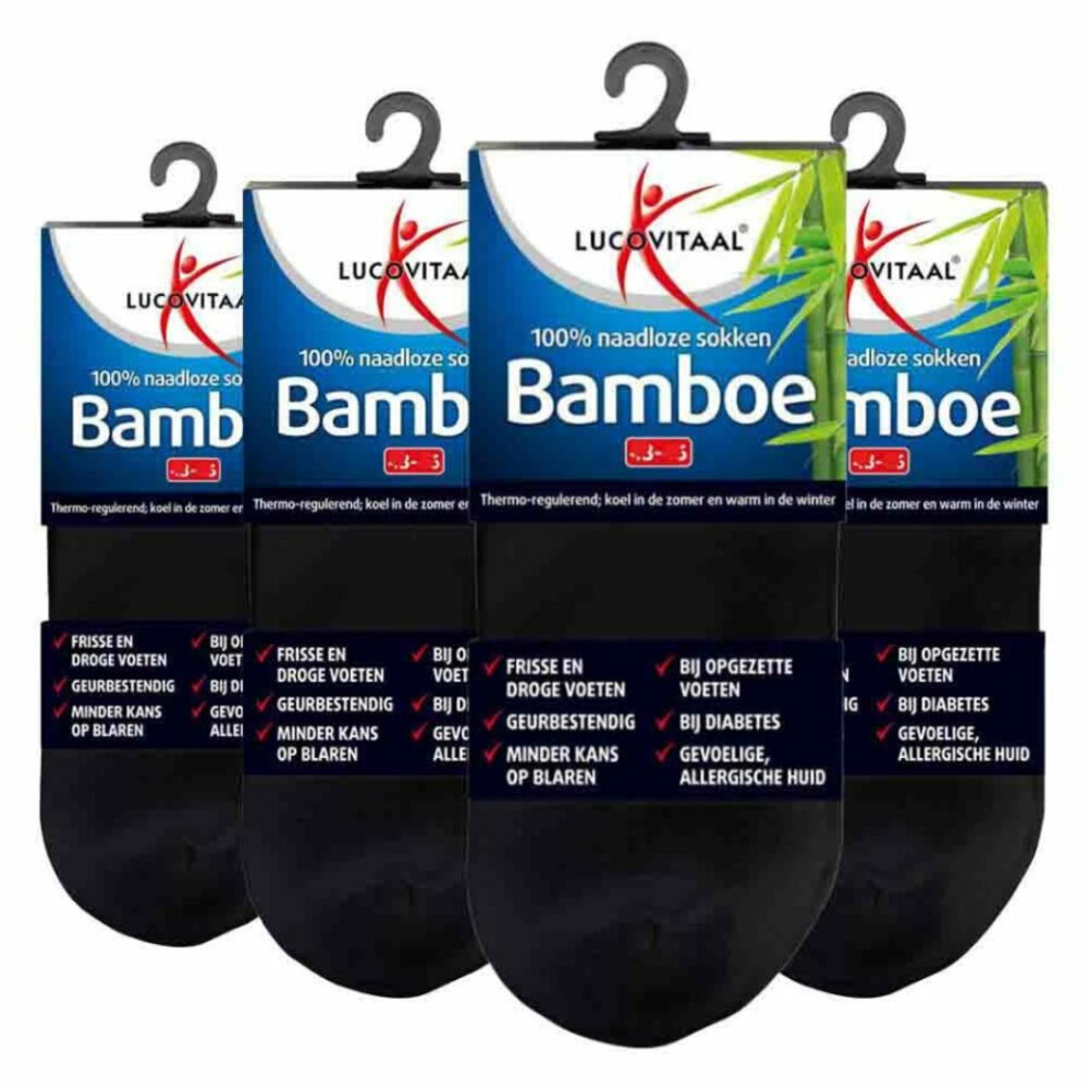 4x Lucovitaal Bamboe Enkelsok Zwart Maat 39-421 paar