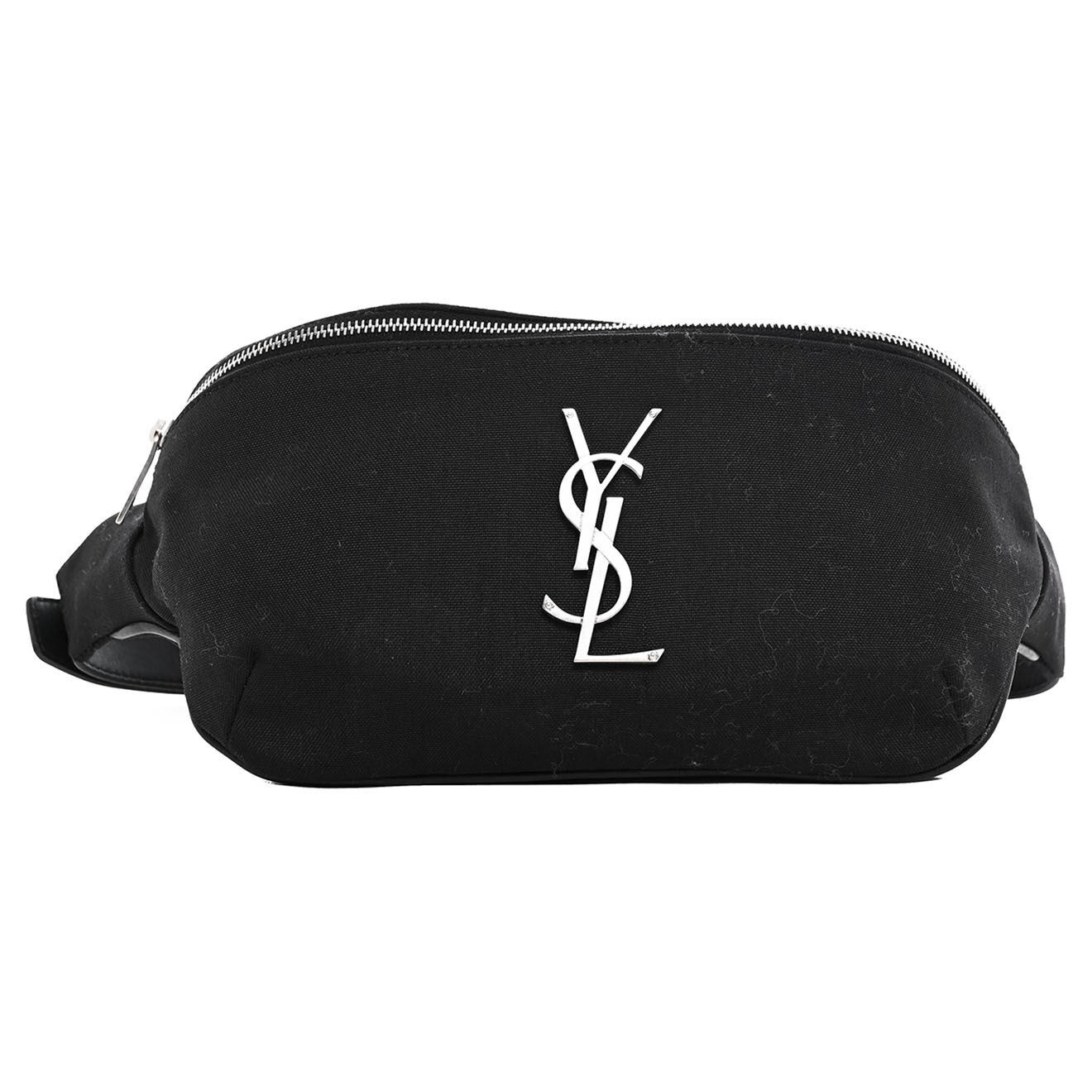 Saint Laurent Sac banane en Toile & Cuir noir - Très bon état - L.25 cm