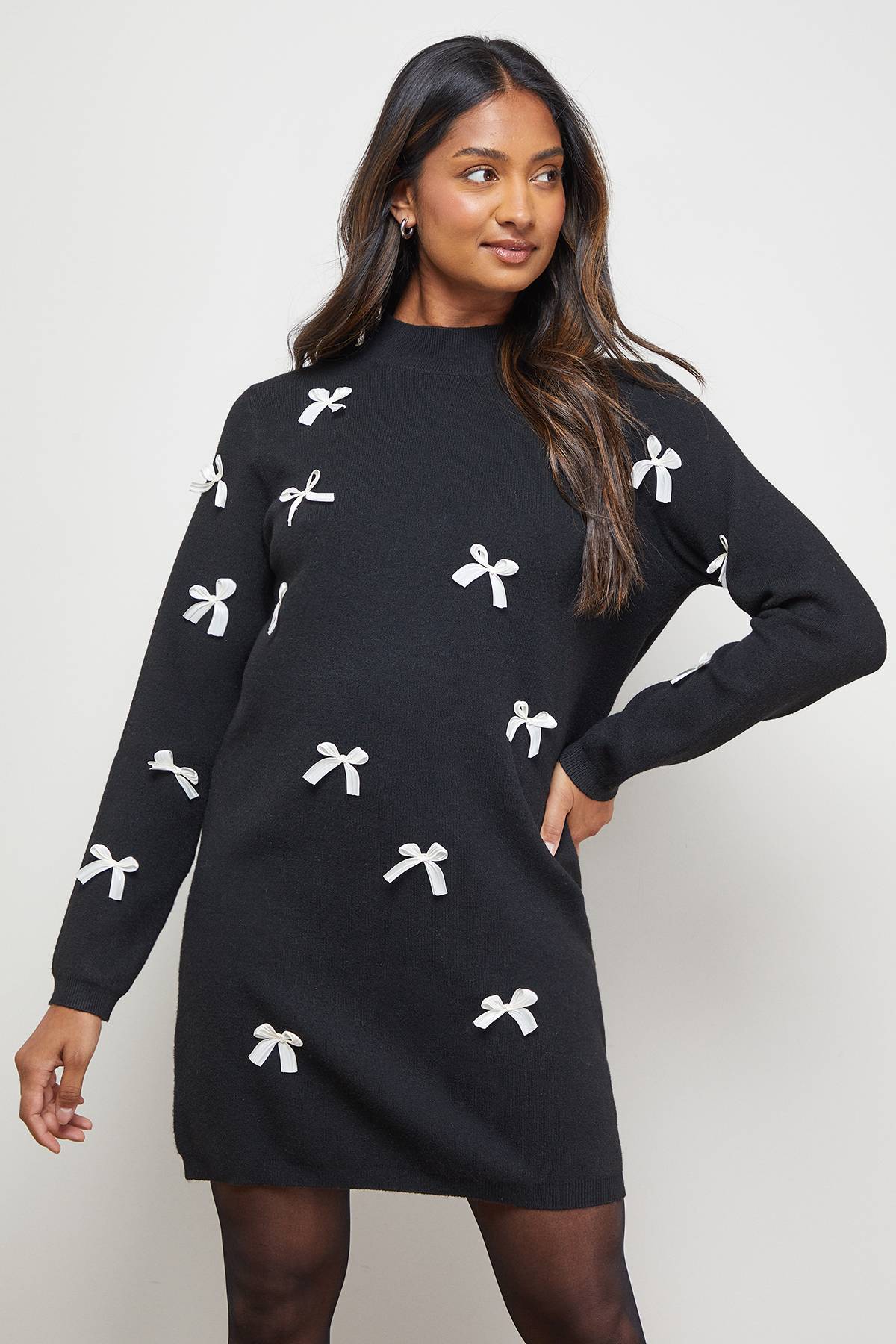 Oasis Robe Mini Tricotée Col Montant avec Nœud Devant