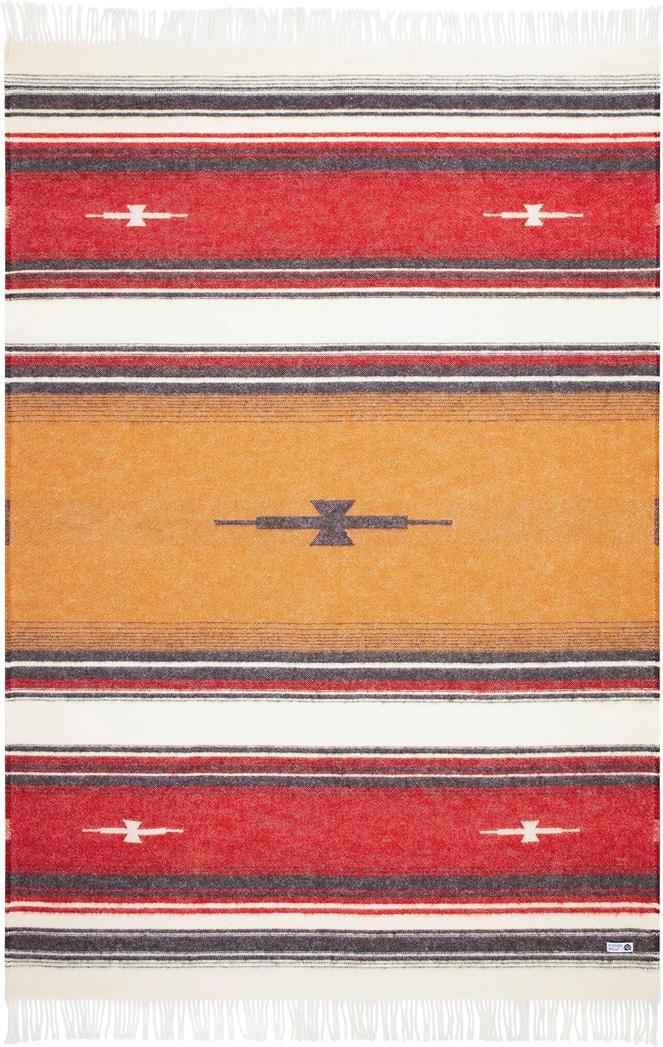 Wolldecke Patagonia (135x200 cm) Decke Boho aus 100% Schurwolle | Wolldecke für Kinder & Erwachsene | Bunte Decke in rot gelb schwarz | Fair produziert in der EU