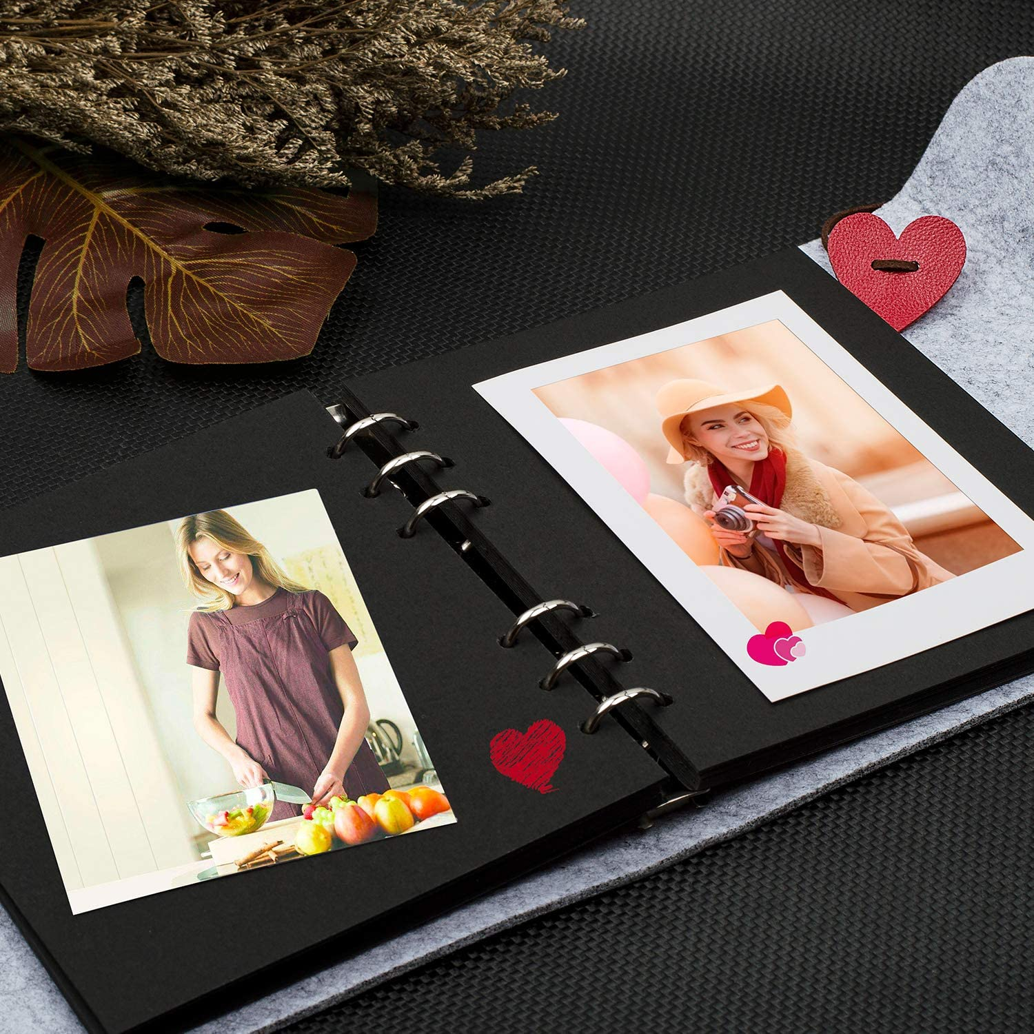 (25x25cm) Spiral Album im Filz Cover 30 Seiten DIY Foto Buch mit Lederband Verschluss - Grau