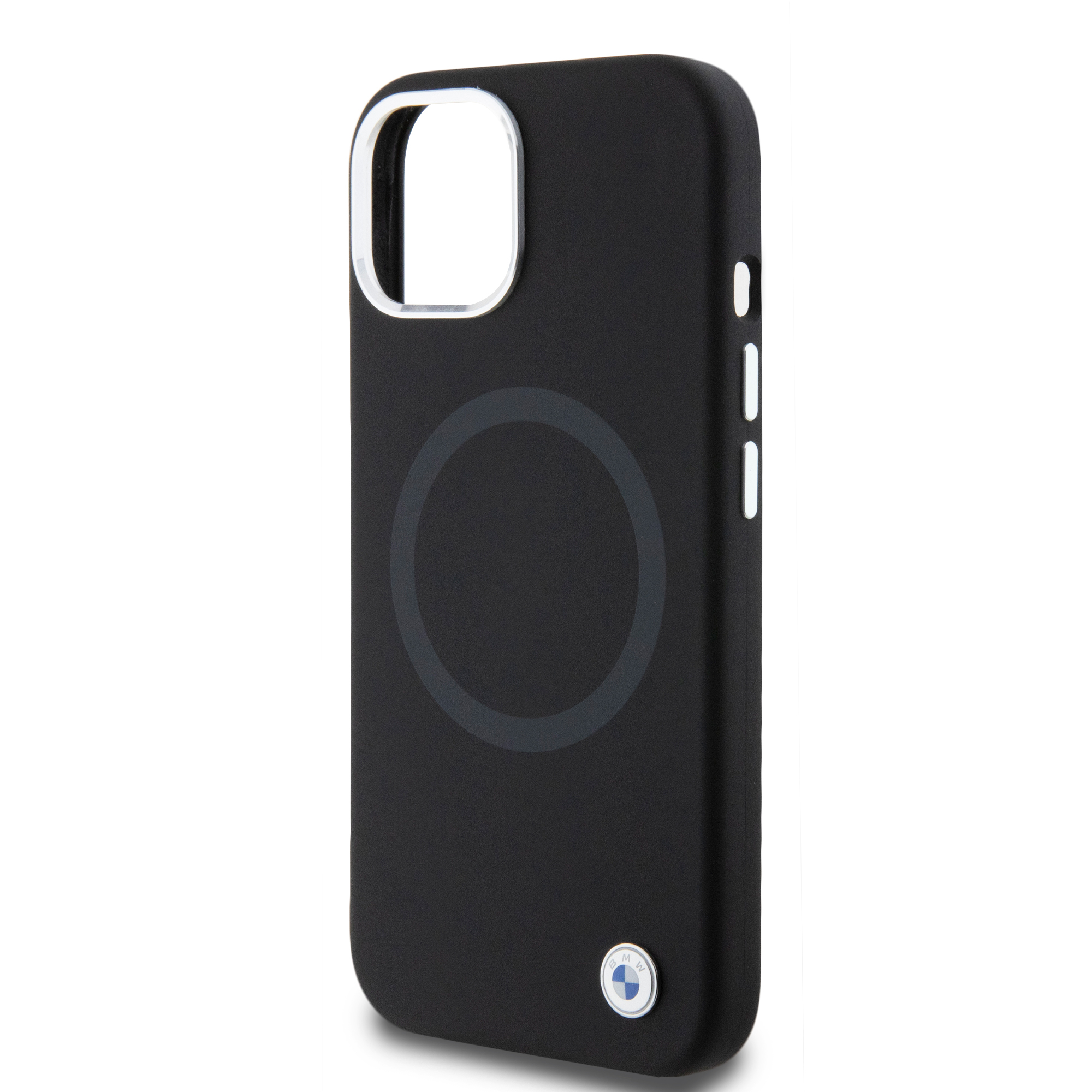 iPhone 15 MagSafe Silikon Hardcase Hülle Metall Logo (BMHMP15SSILBK2) - Schwarz