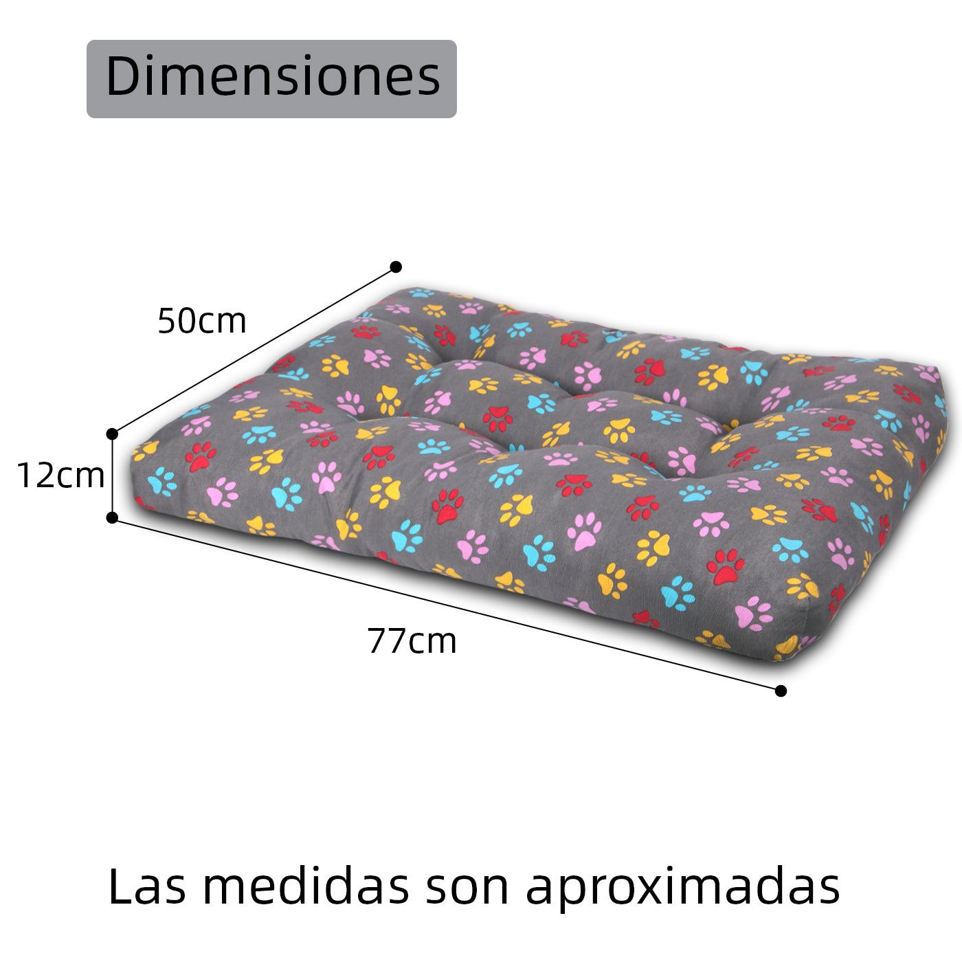 HOME MERCURY - Cama para animais de estimação, colchão para cães, tapete reversível estampado com enchimento de espuma para uso interno e externo (médio, estampa de patas)