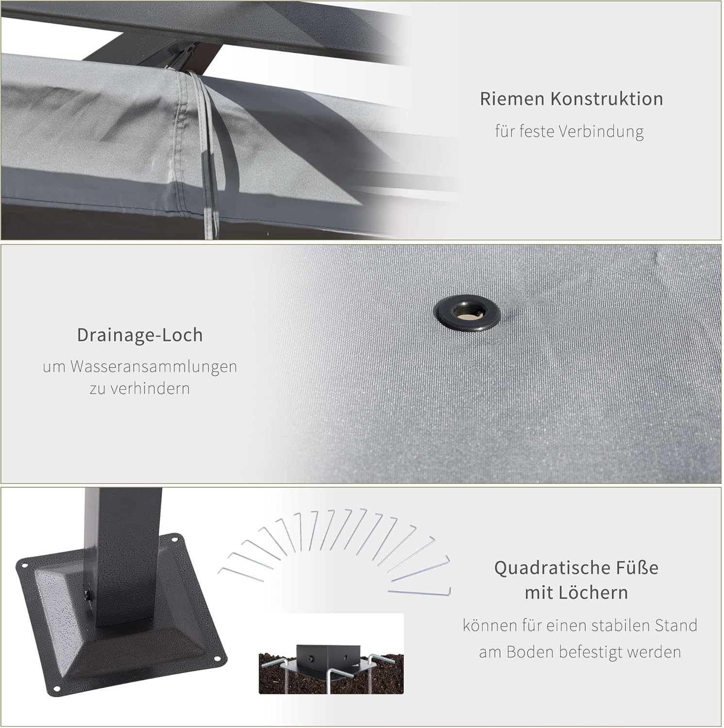 Outsunny Pergola Wasserdichter Pavillon 3 x 3 m Terrassenüberdachung mit Schiebedach, UV-Schutz für Garten Metall Schwarz+Grau