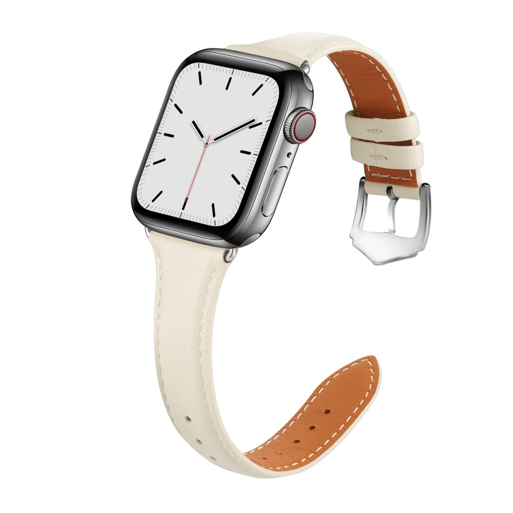 Apple Watch (42/41/40/38 mm) Echtleder Armband Slim mit Dornschliesse (Gelenkumfang: 175-210mm) - Beige / Silber
