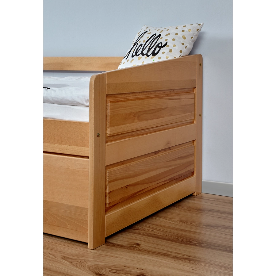 TiCAA Sofabett Micki Buche natur mit 4 Funktionsschubladen