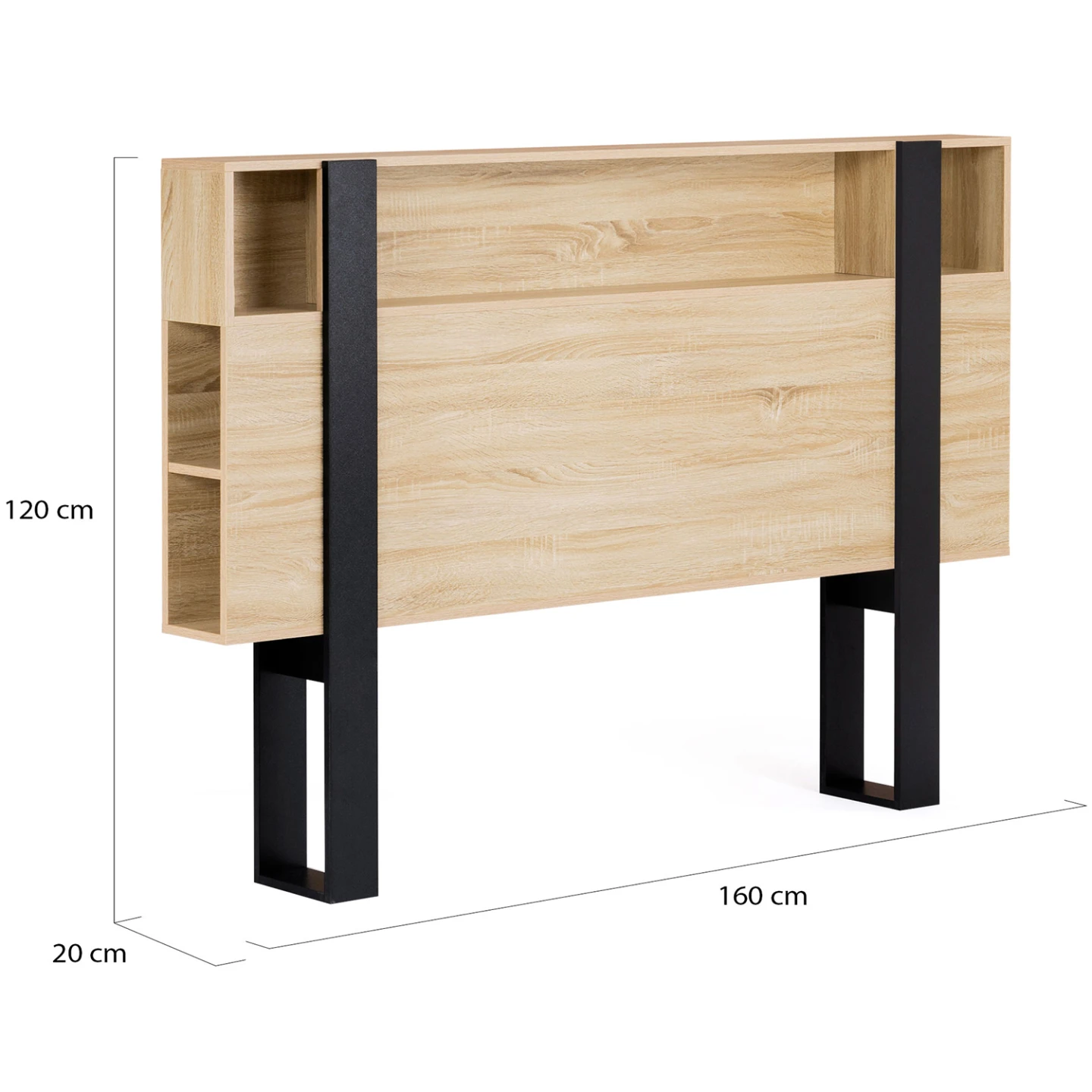 Tête de lit sur pied PHOENIX 160 cm avec rangements bois et noir