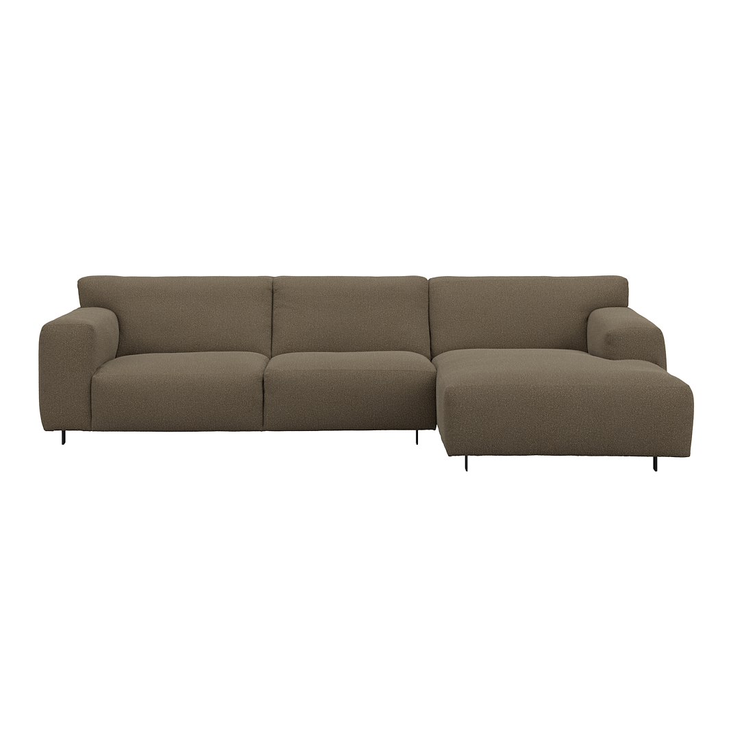 Vesta 2,5-seter med sjeselong høyre I Tekstil Gianni Mole, standardsøm, sort metallben 10 cm, Comfort CM