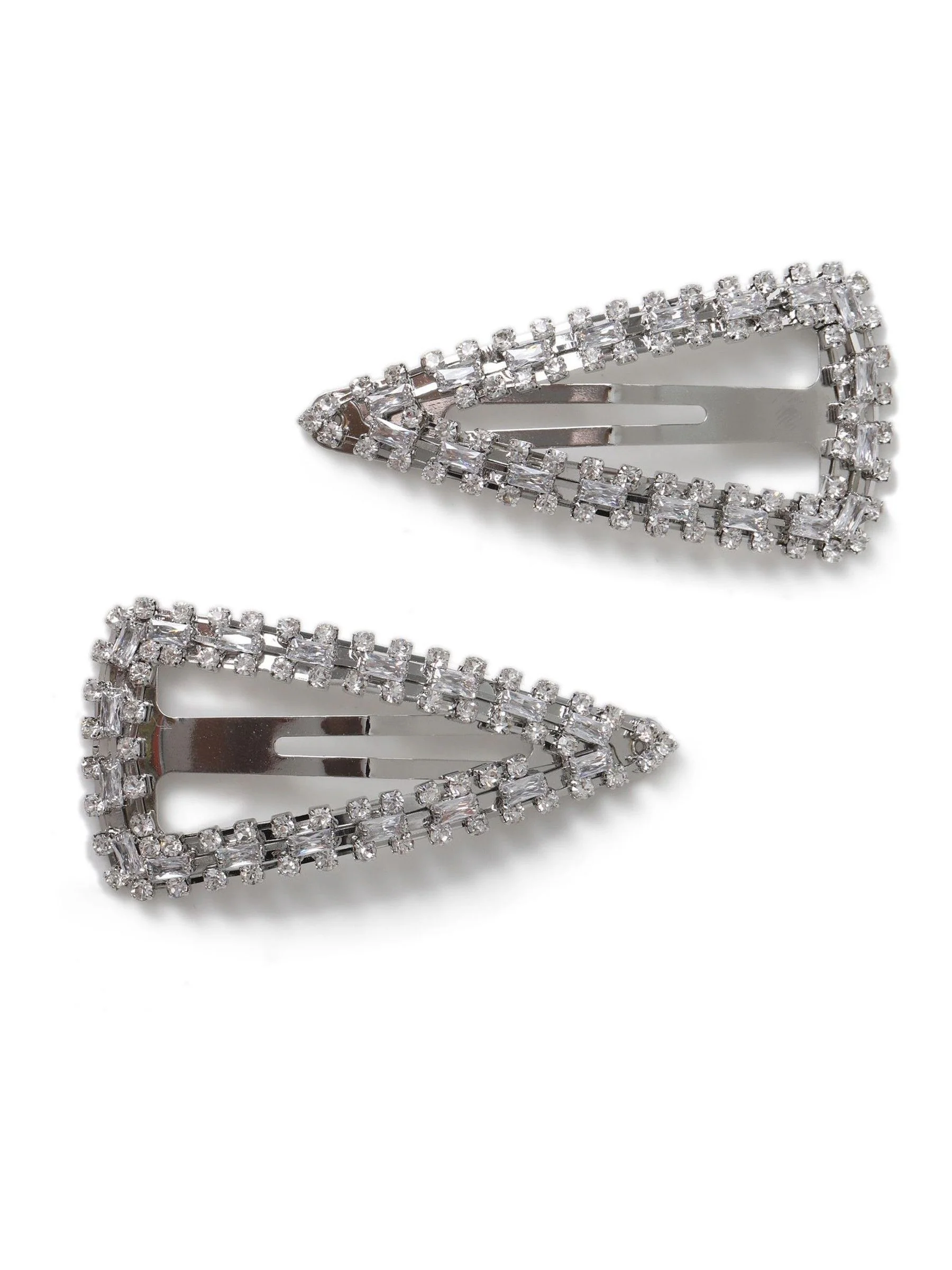 Aela Large Silver Tone Sparkle Snap Hair Clips