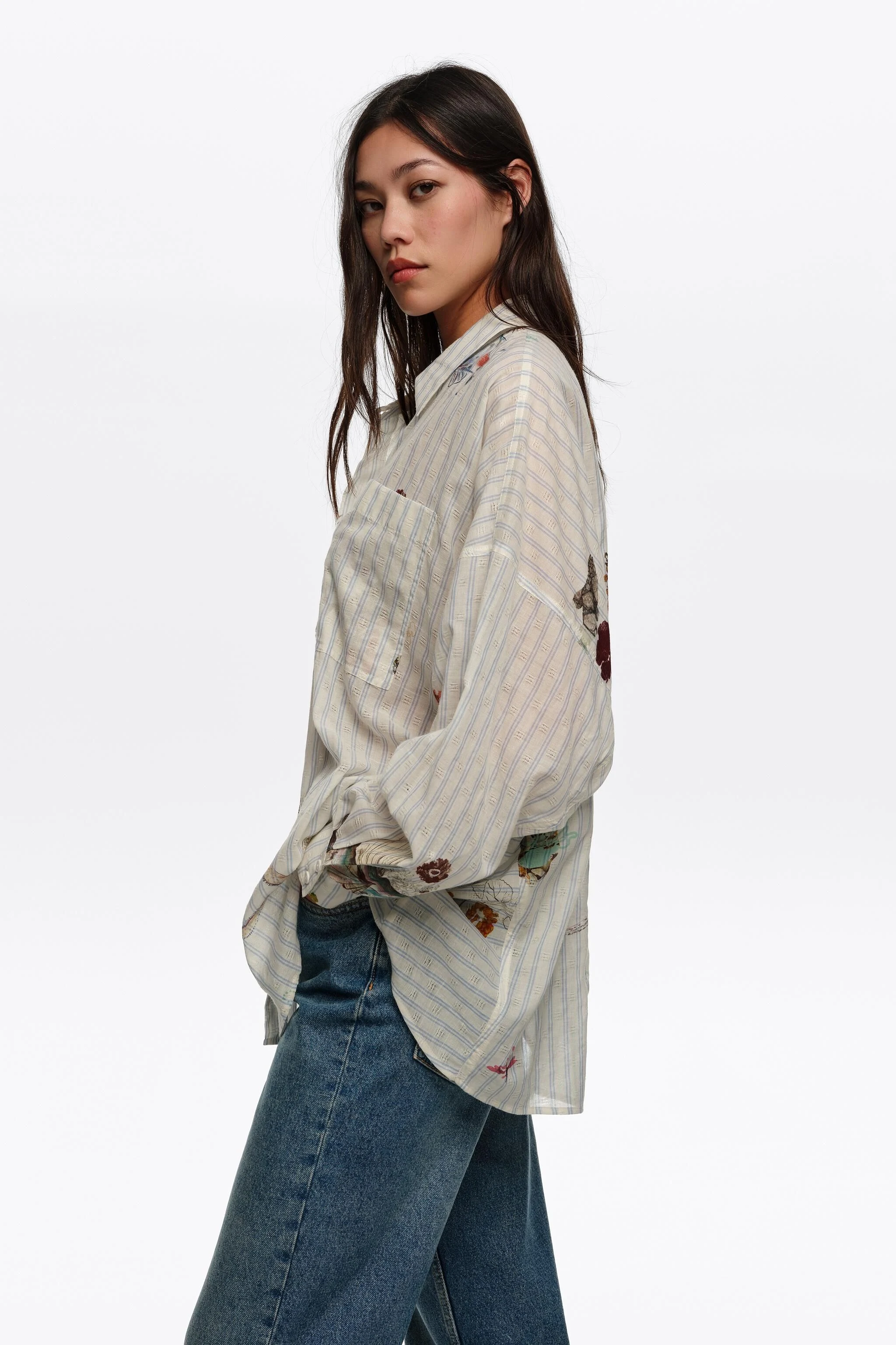 Camisa oversized listrada Seabed de algodão