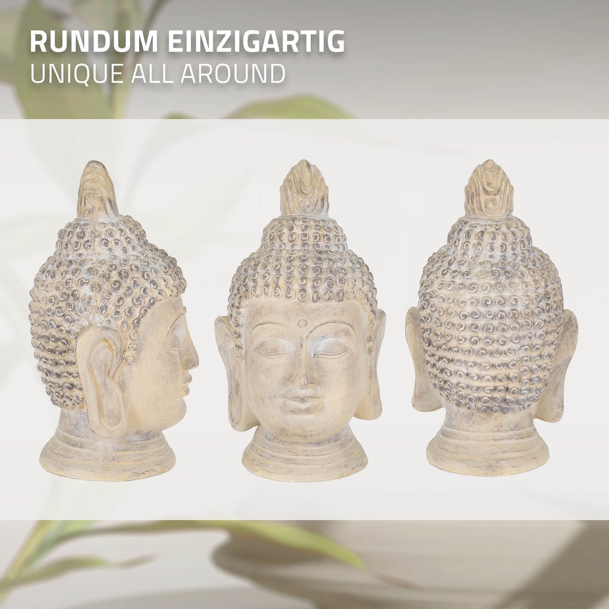 ECD Duitsland Boeddhabeeld 55 cm Beige/Grijs, Kunststeen Polyresin, Hoofdbeeld Sculptuur Decoratief Figuur Feng Shui Kunststeen Figuur Decoratief Tuinbeeld Aziatisch Decoratief Object Stenen Beeld, voor Huis en Tuin