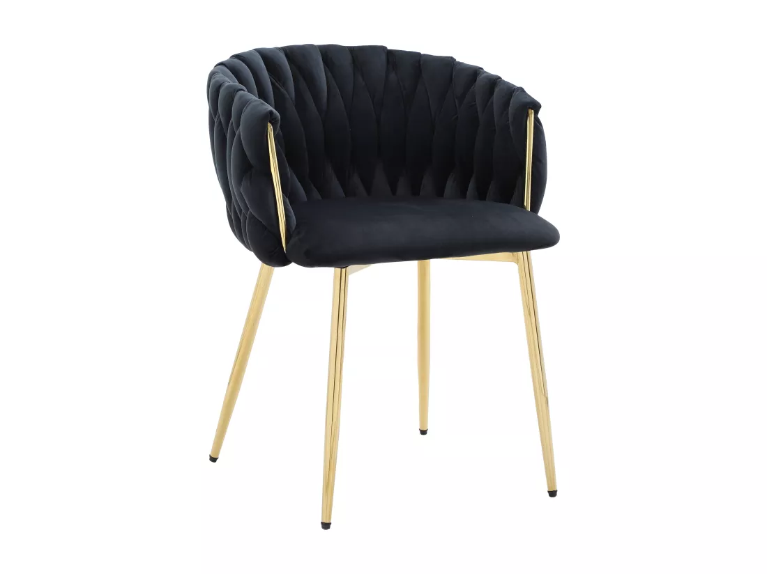 Lot de 6 chaises avec accoudoirs en velours et métal doré - Noir - ELEGANO