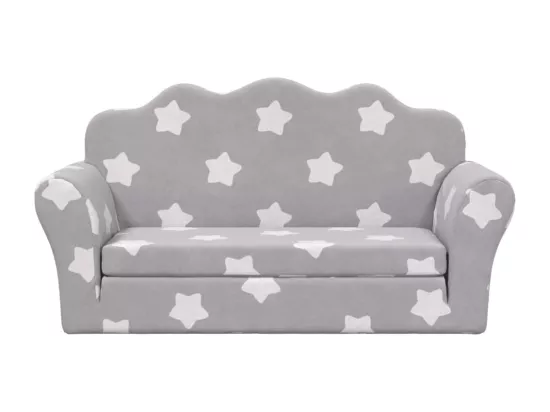 Canapé-lit enfant 2 places gris clair étoiles peluche douce
