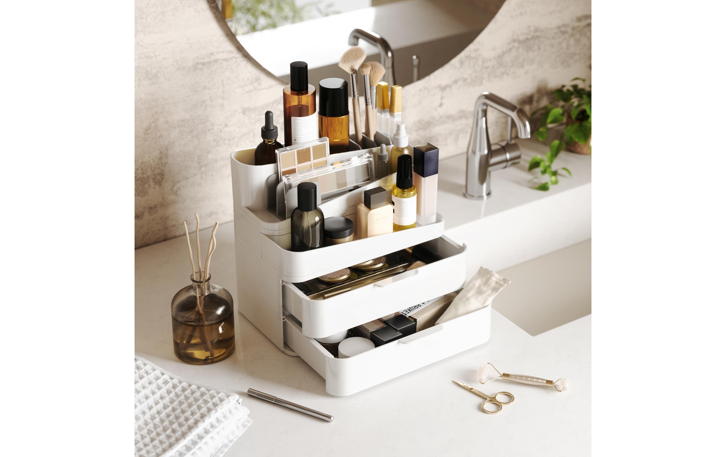 Bad-Utensilienhalter Glam Grau/Weiss, Recycled KunststoffMakeup-Organizer