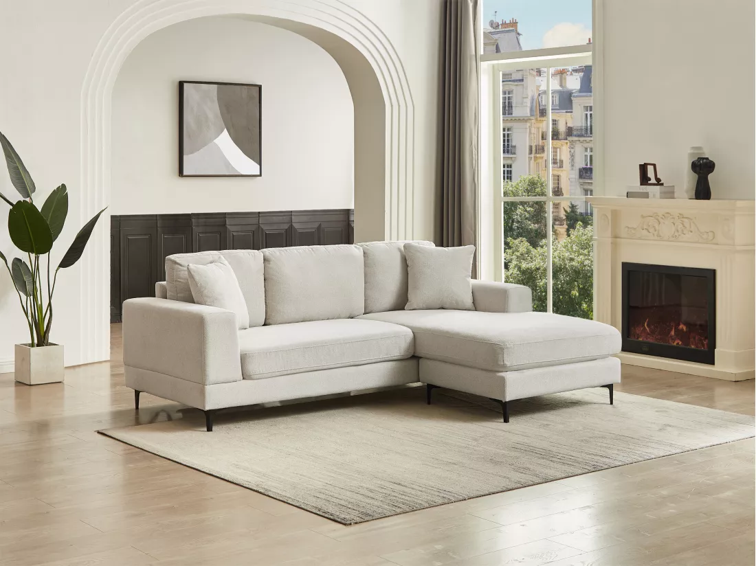 Canapé d'angle réversible en tissu texturé beige JAMOLO