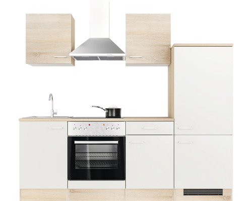 Flex Well keukenblok met apparatuur Samoa 220 cm wit sonoma eiken mat gedemonteerde variant omkeerbaar 00012359