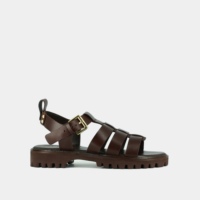 Sandales ouvertes  en cuir marron foncé