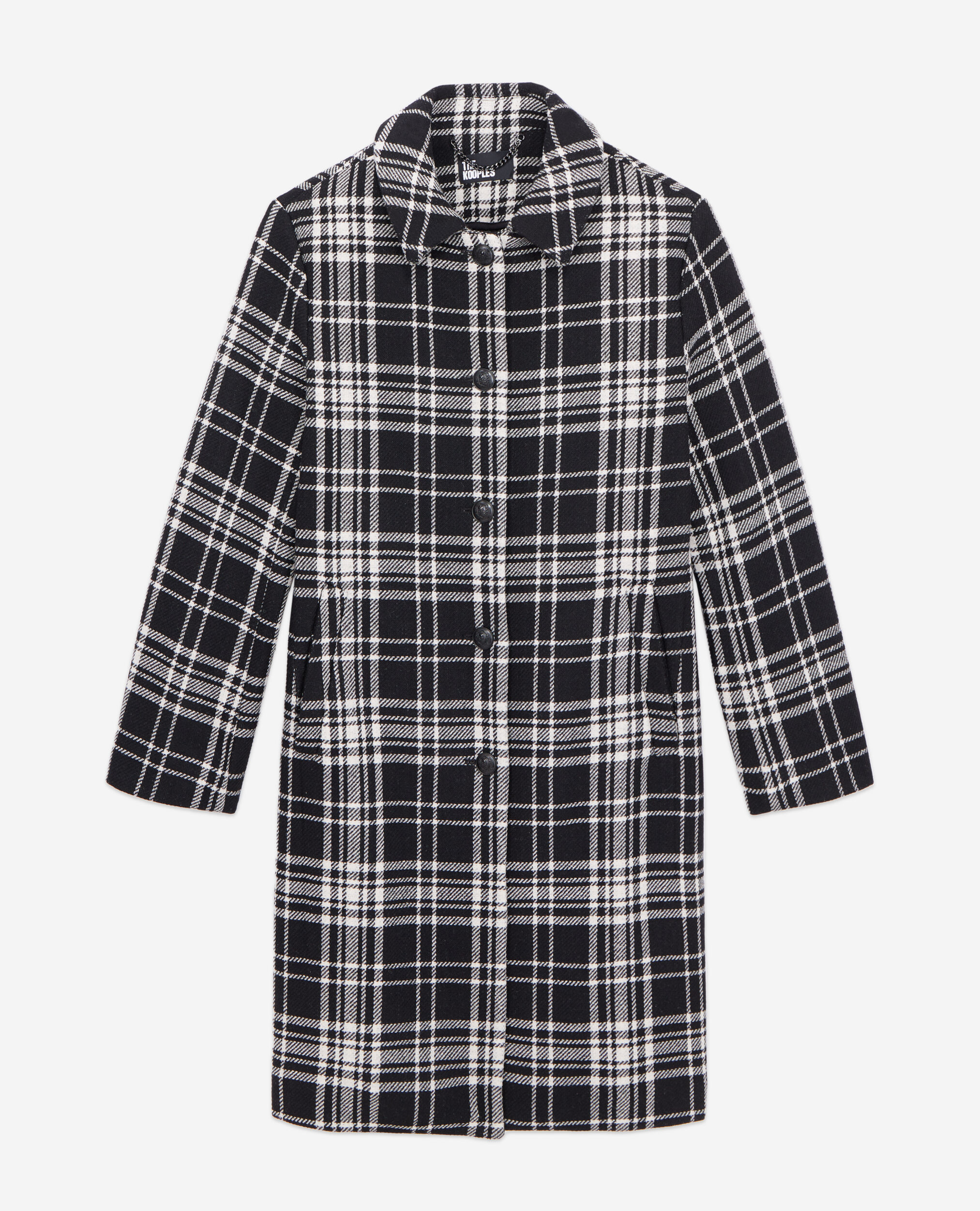 Long checkered coat in wool blend