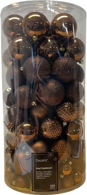 Decoris kunststof kerstballen bruin 100 stuks