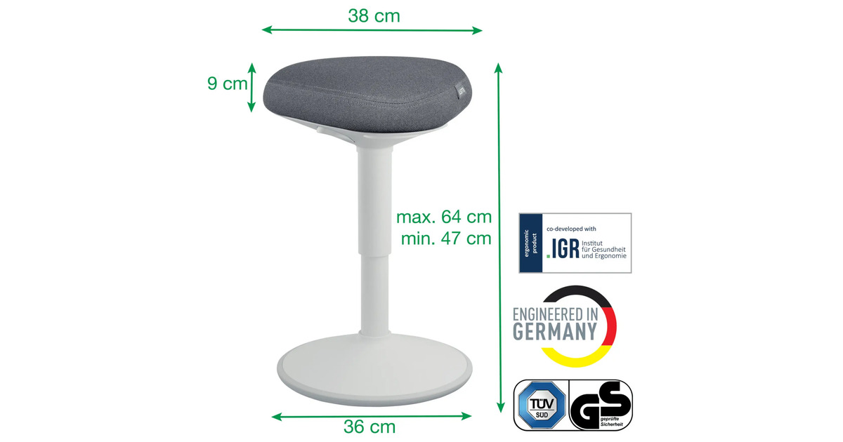 LeitzErgo Wiebel Zitkruk met Gasveer (47 - 64 cm) stoel  (Grijs)