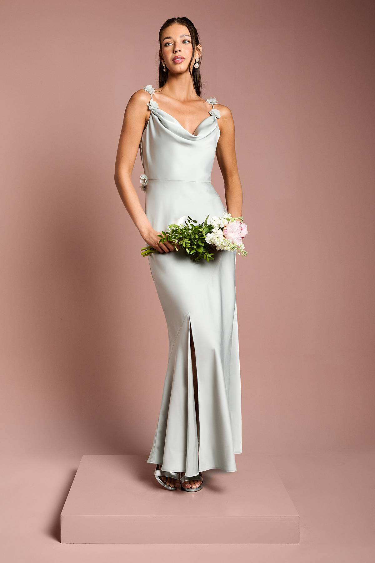 Coast Robe de Demoiselle d'Honneur Maxi à Bretelles avec Col Drapé et Détail Floral