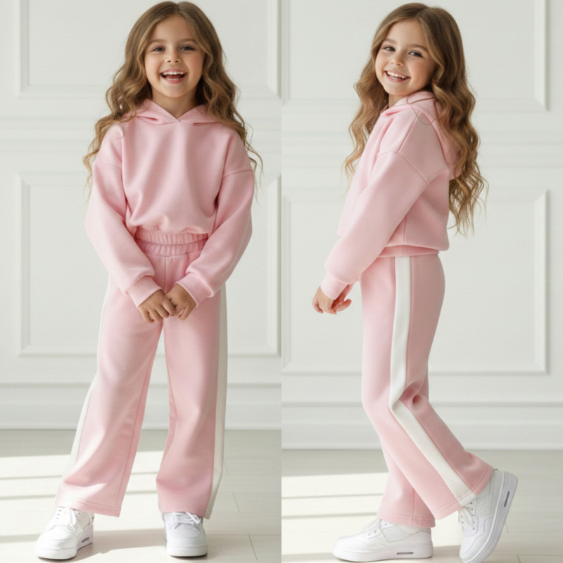 Crop Comfy Hoodie Set - roze