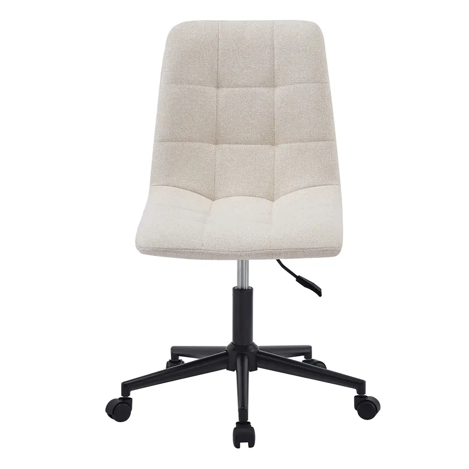 Bureaustoel van beige stof met metalen onderstel