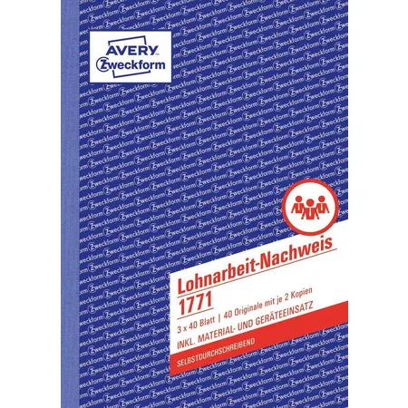 Avery Zweckform 1771 Lohnarbeit-Nachweis, A5, selbstdurchschreibend, 3x40 Blatt