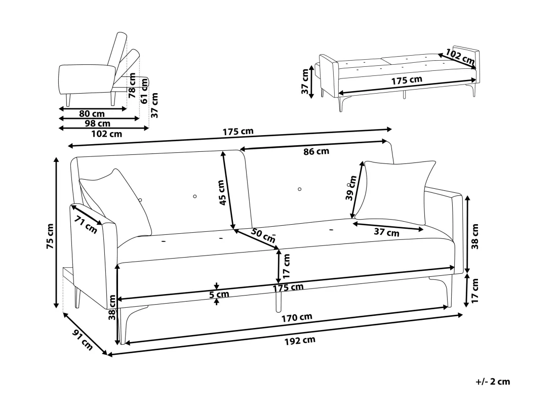 Canapé convertible 3 places en tissu bleu azur LUCAN