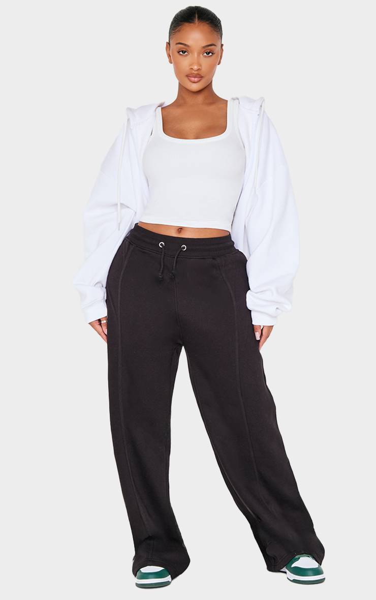 Deep Black Jogger Shape Taille Haute À Jambes Larges Avec Bandes