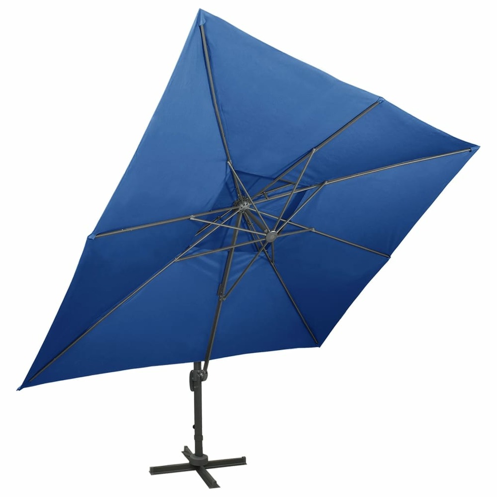 Parasol déporté à double toit 400 x 300 cm bleu