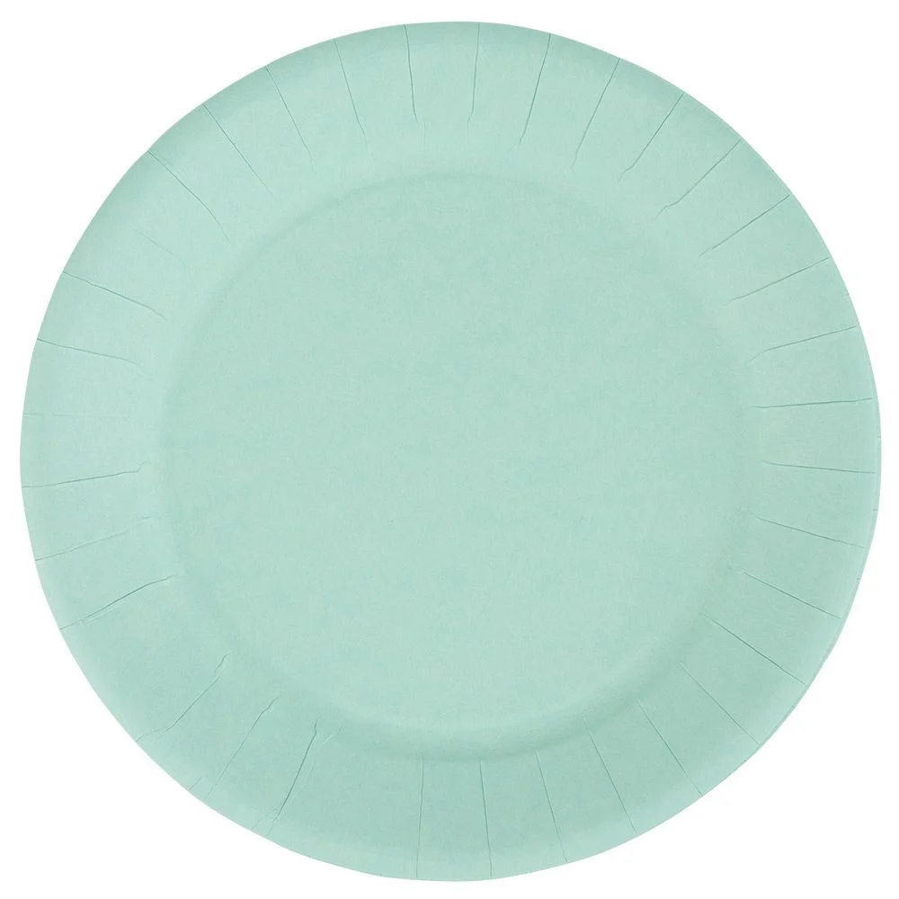Lot de 10 assiettes en carton vert d'eau Ø23 cm