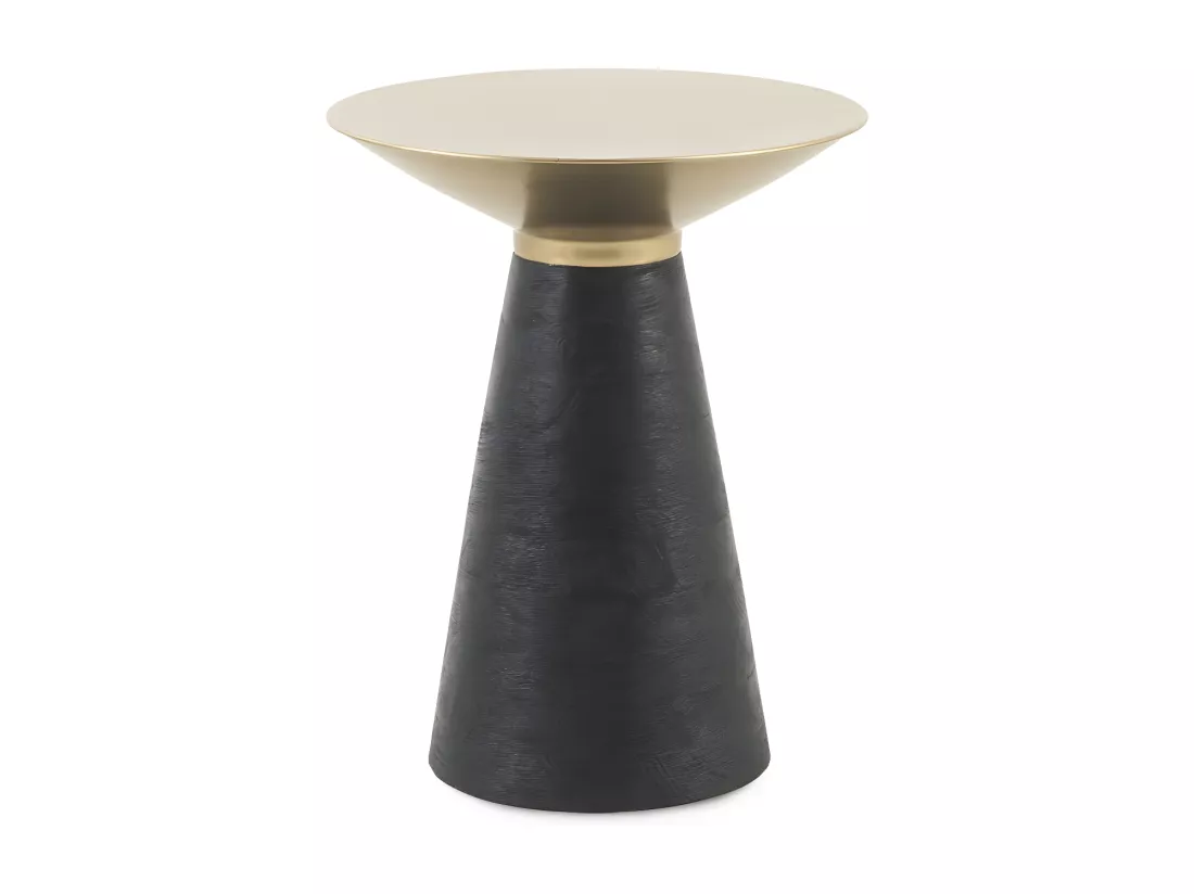 Table d'appoint avec base en bois et plateau en métal doré
