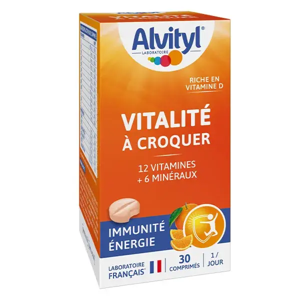 Alvityl Vitality Comprimidos Mastigáveis para Adultos, Sabor Laranja - 30 Comprimidos