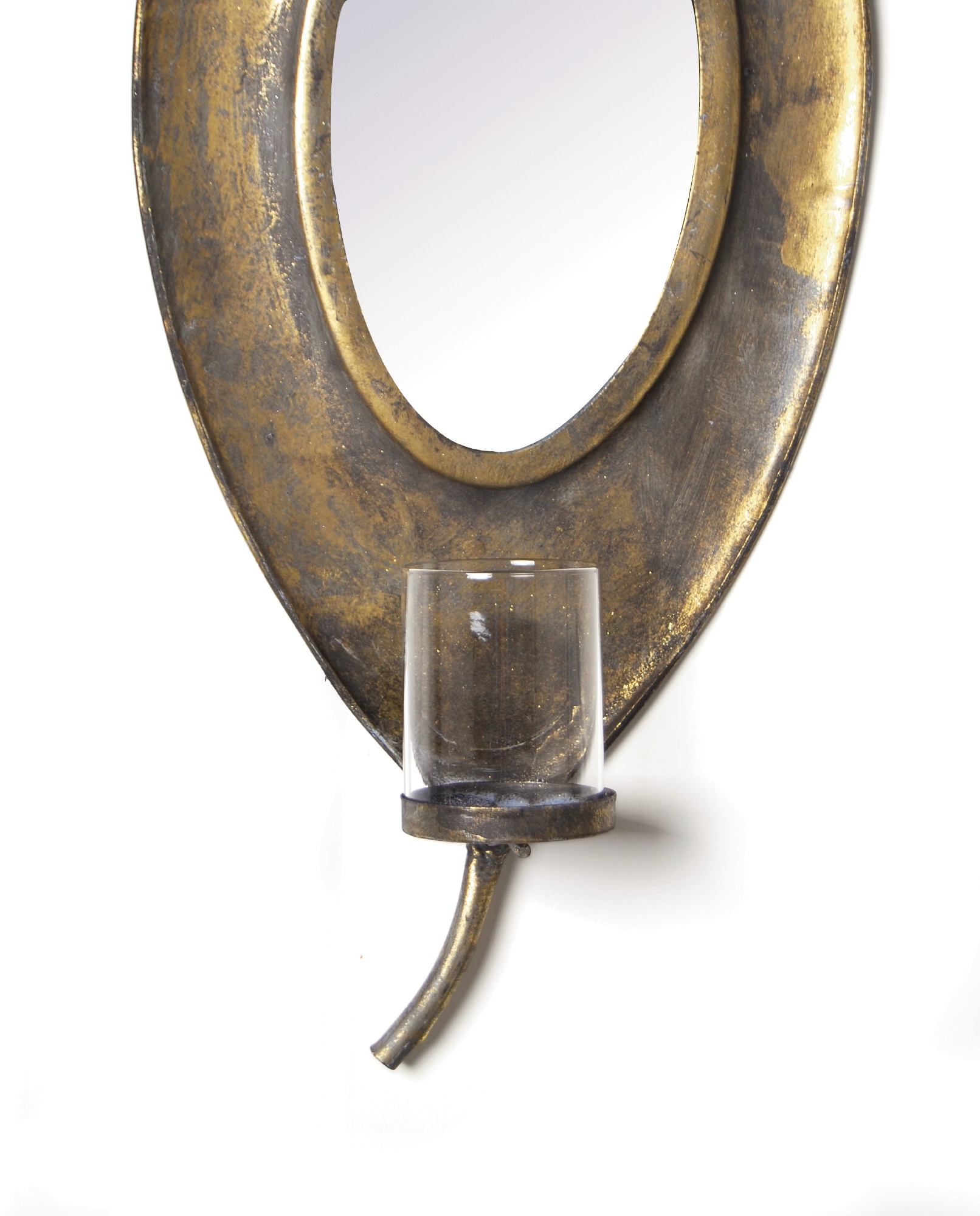 Wand-Windlicht 'Blatt' mit Spiegel, antik-gold, B 22 cm, H 55 cm von fischer's lagerhaus