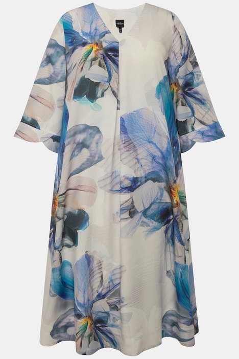 Midikleid, Lyocell, A-Linie, V-Ausschnitt, 3/4-Arm