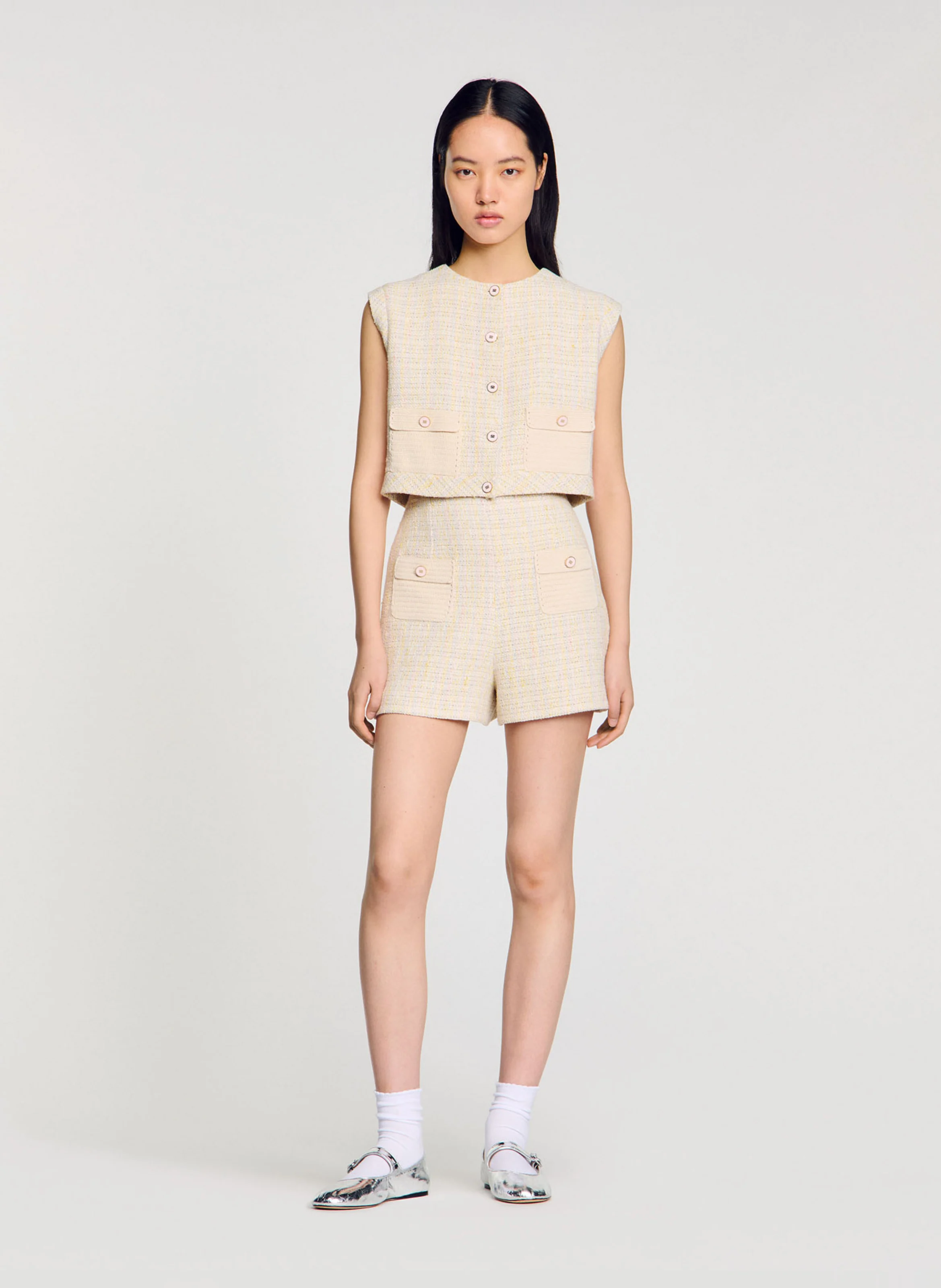Short taille haute en tweed fantaisie | Jaune