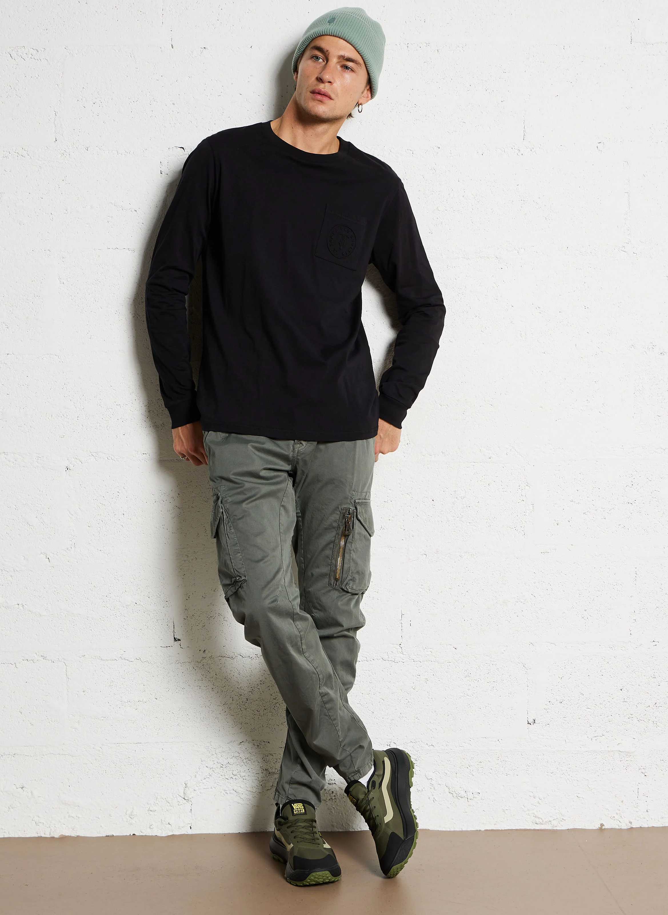 Pantalon treillis avec poches en coton | Gris