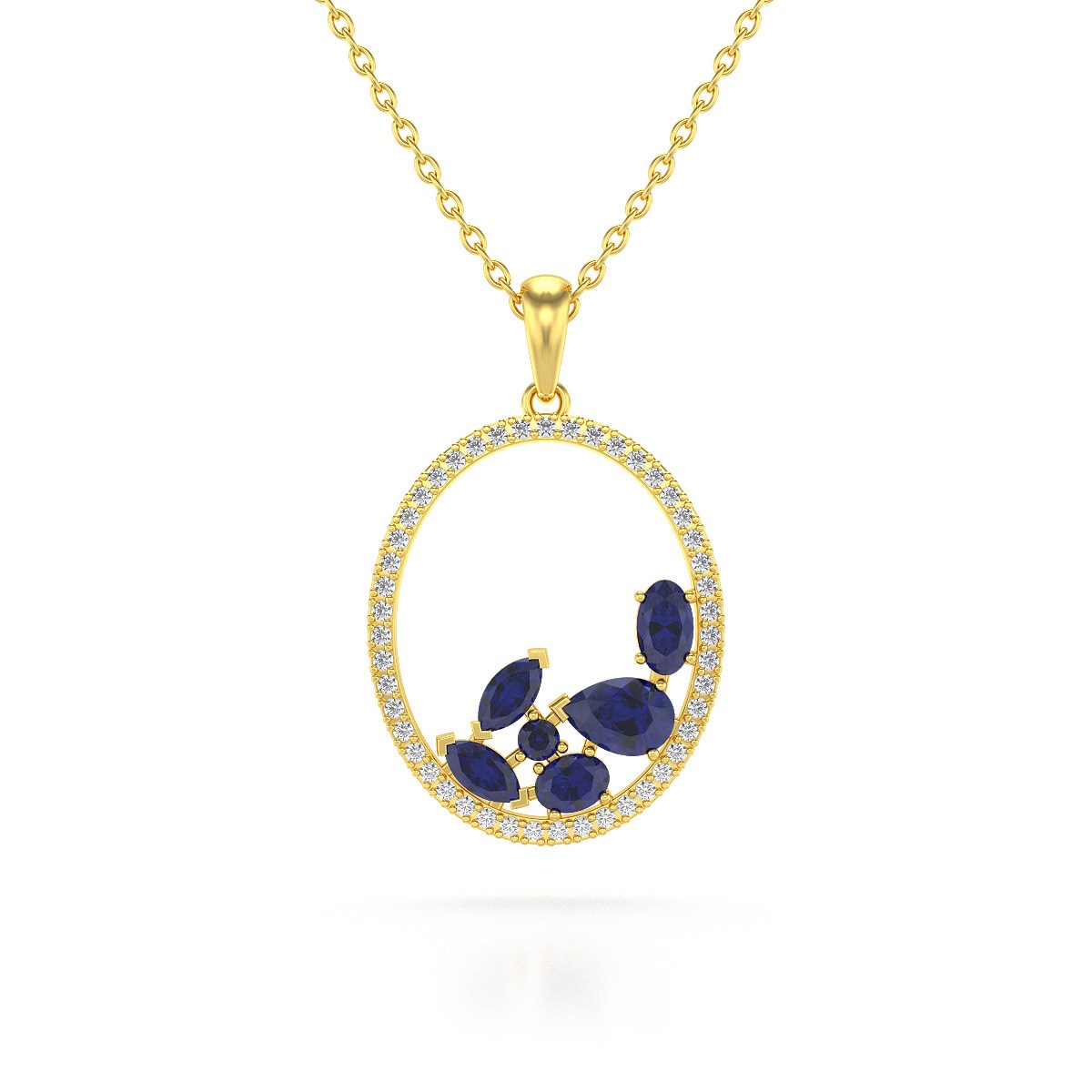Collier Pendentif Or Jaune 750Saphir et Diamants Chaine Or incluse 2.096grs