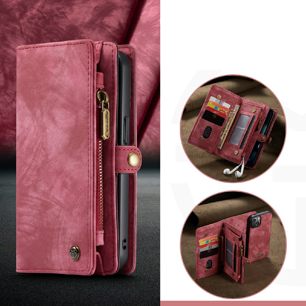 iPhone 13 2in1 Leder Tasche   Magnet Hardcase Karten Etui - Rot