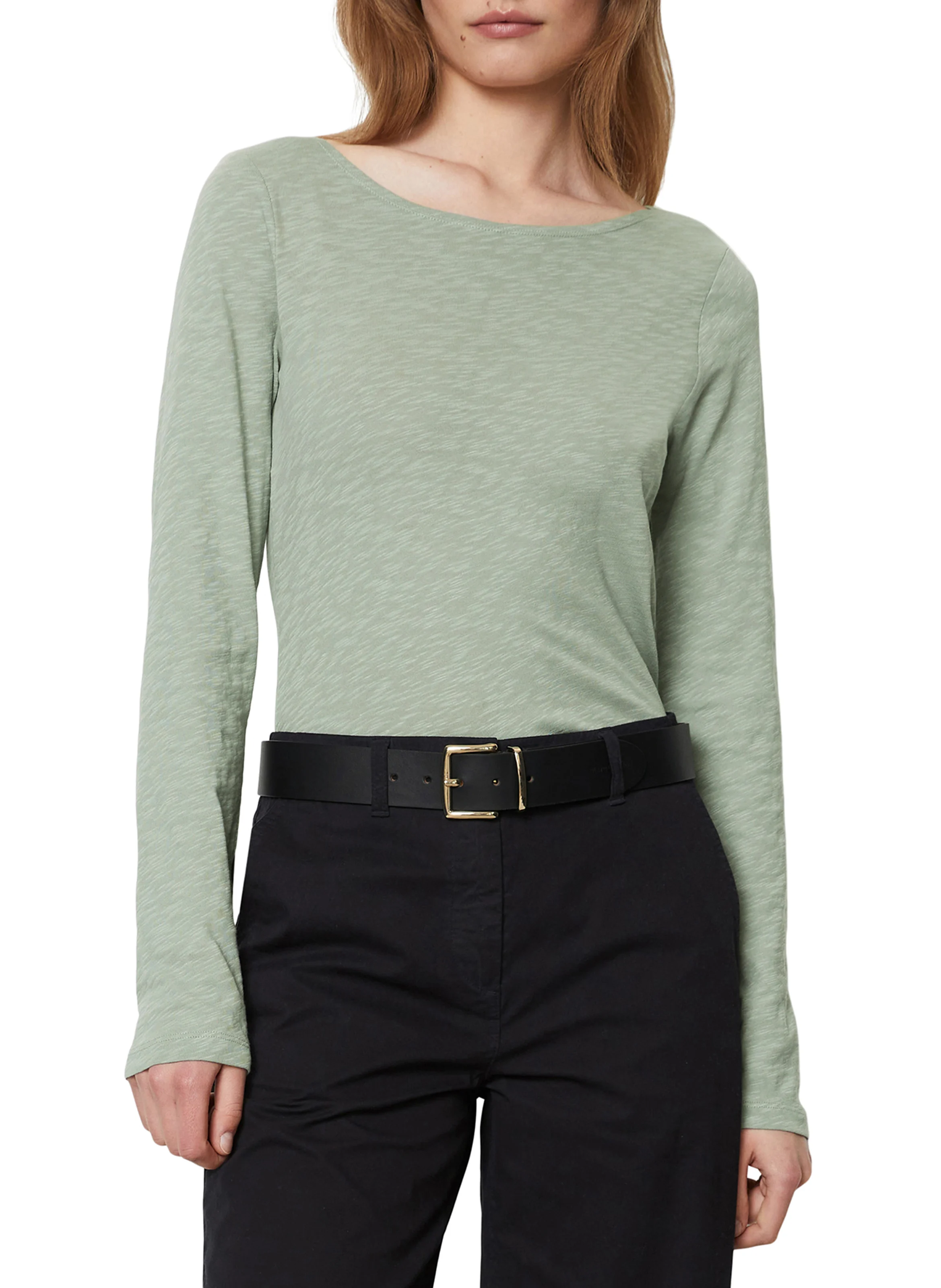 Tee-shirt droit col bateau en coton bio | Vert