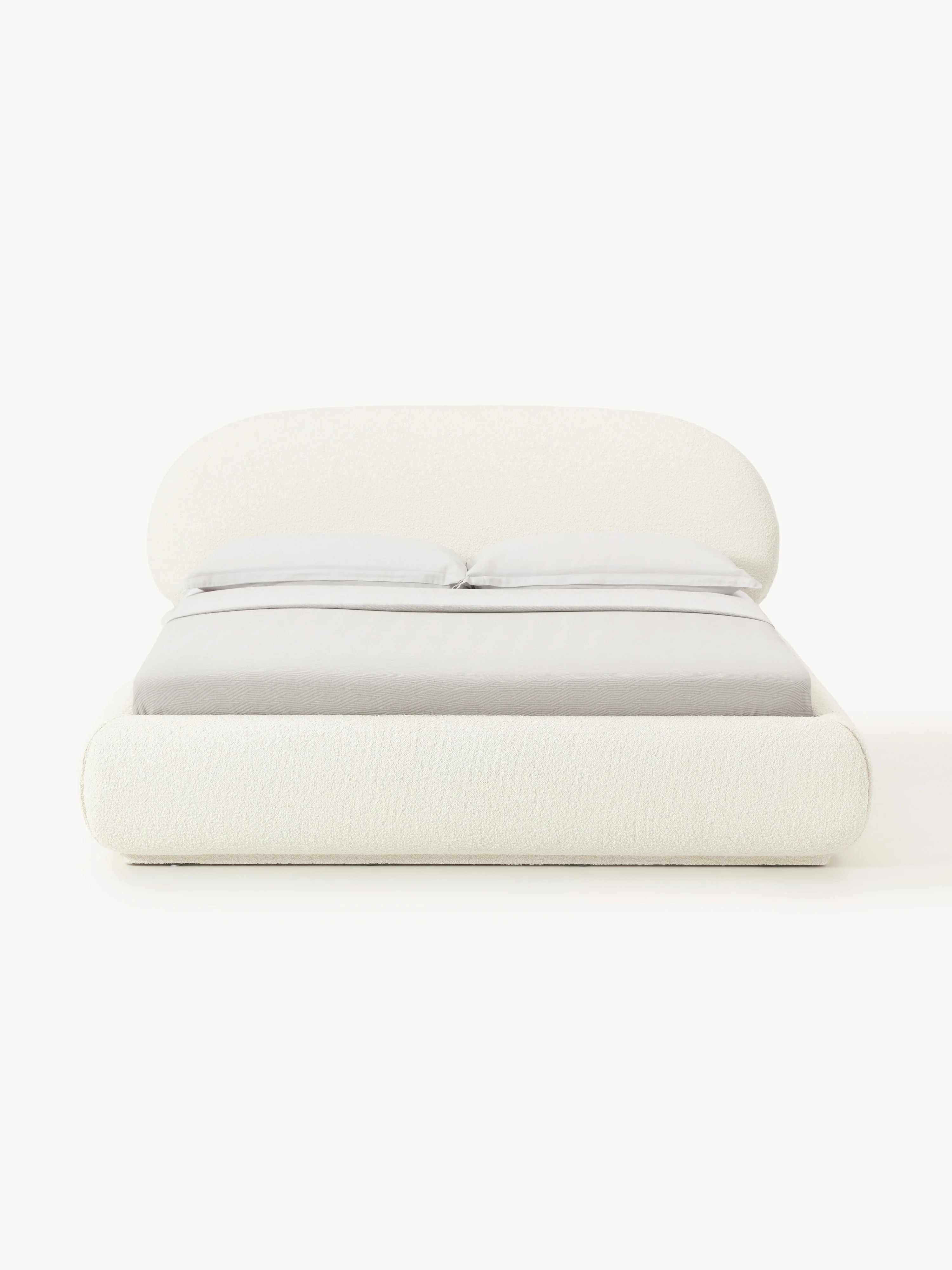Bouclé gestoffeerd bed Alba met opbergruimte