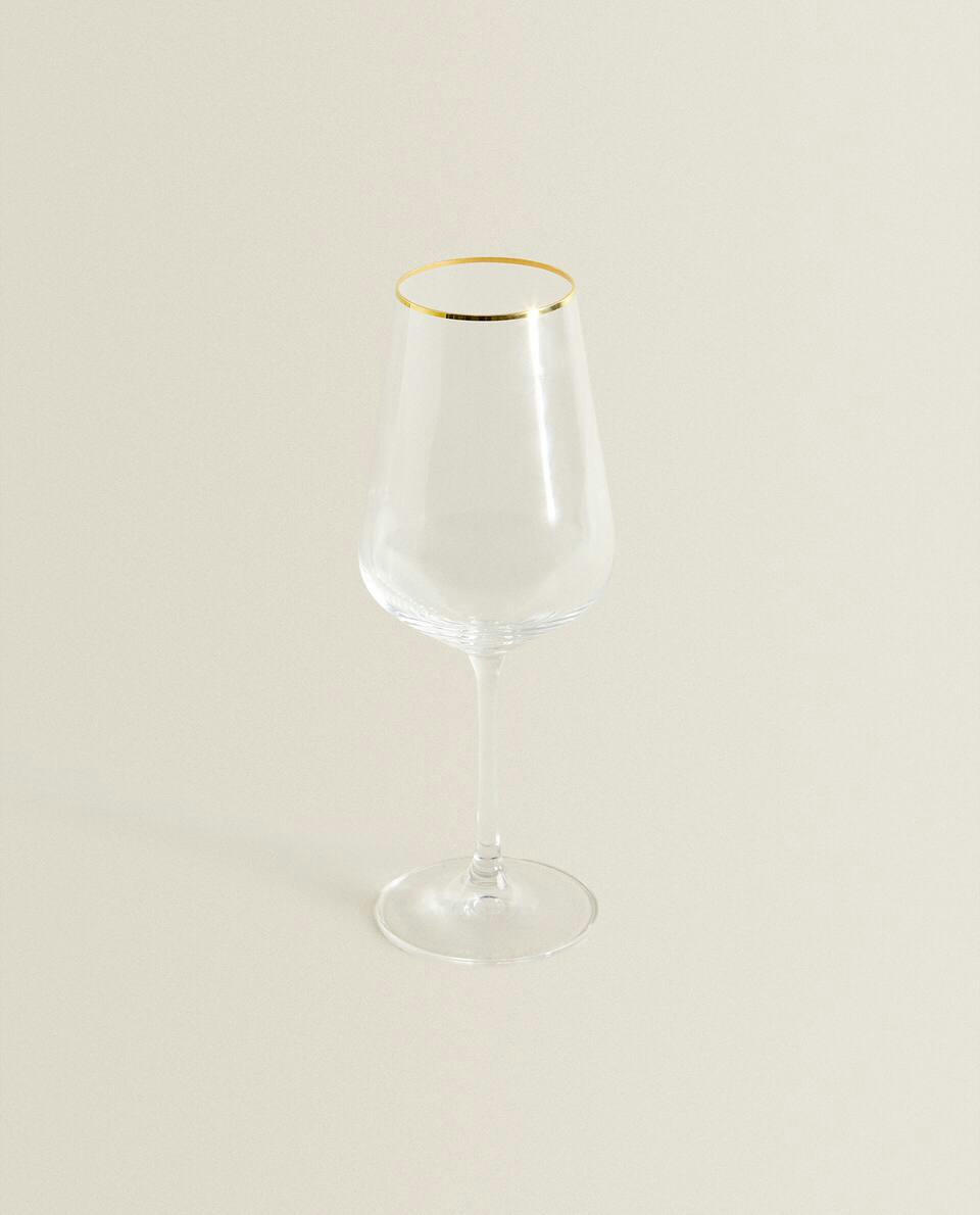 Taça de vinho Bohemia Crystal com borda dourada