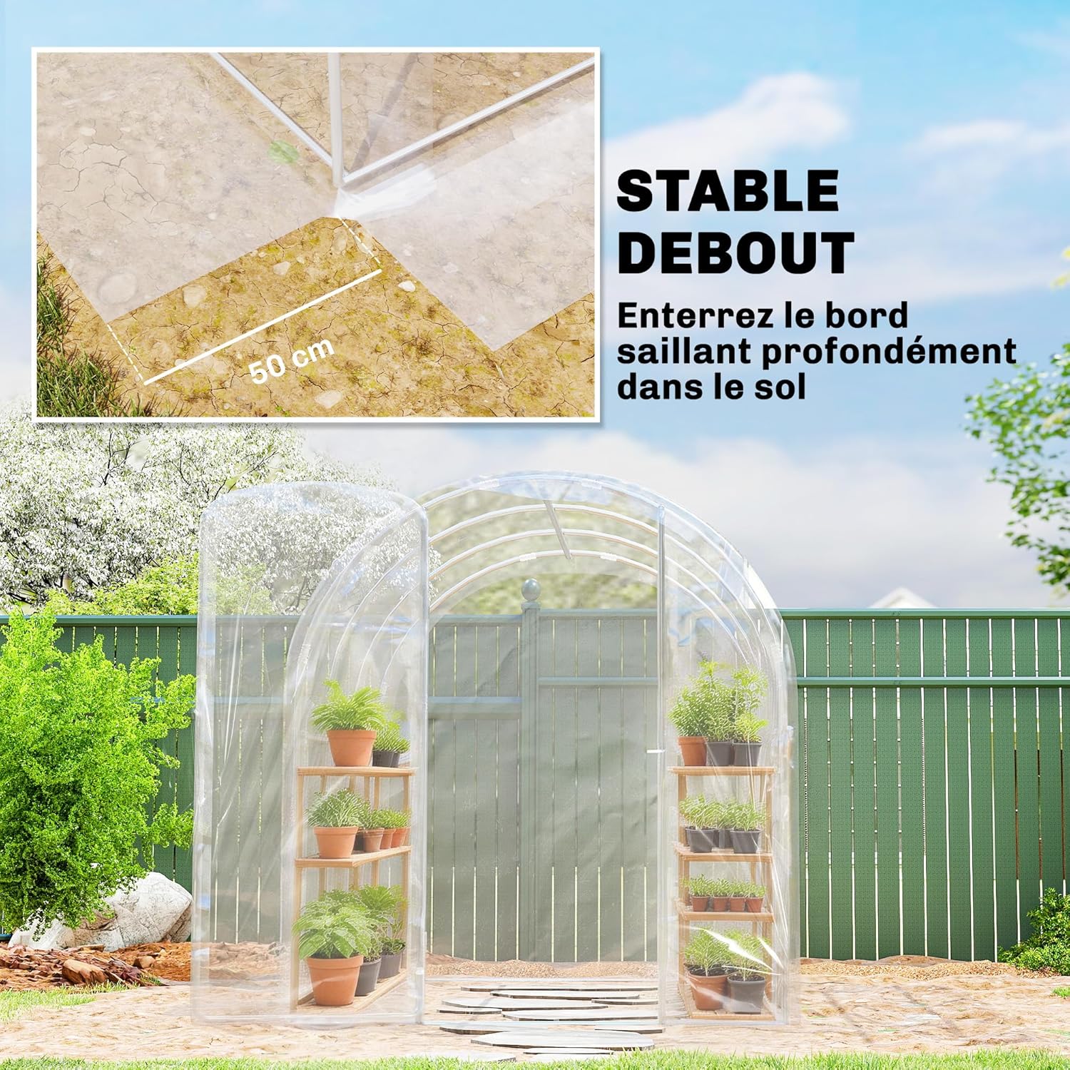 Outsunny Tunnel-Gewächshaus 3 x 2 x 2 m 6 m² mit Scharniertür PE-Plane 150 g/m² für Gemüse Pflanzen Blumen