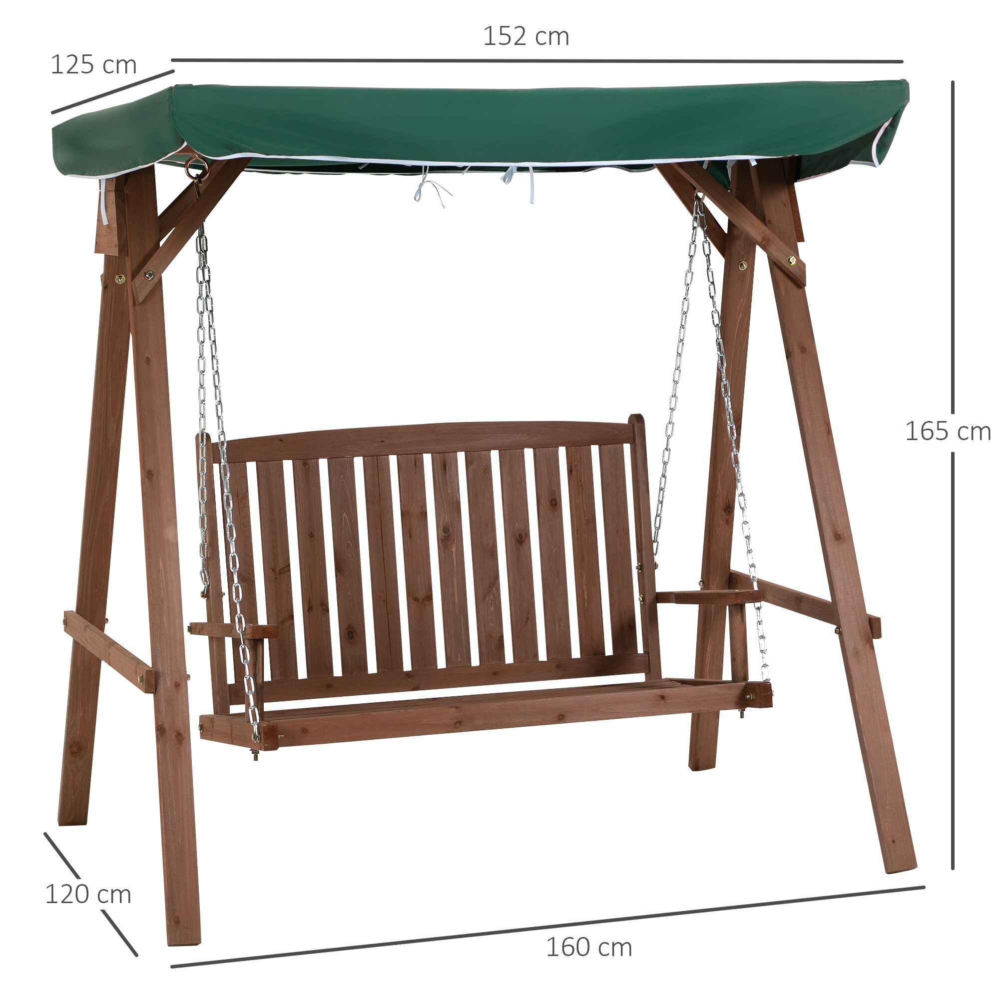 Outsunny Hollywoodschaukel für 2 Personen braun, grün 160 x 120 x 165 cm (BxTxH)